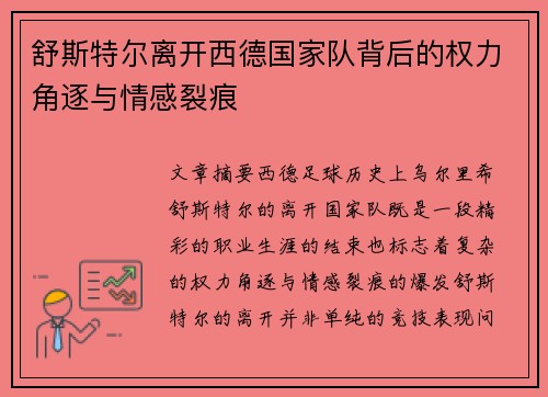 舒斯特尔离开西德国家队背后的权力角逐与情感裂痕 舒斯特尔离开西德国家队背后的权力角逐与情感裂痕